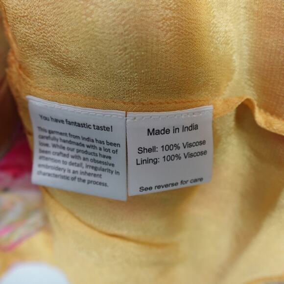 Rococo Sand Avar Belted One Shoulder Peasant Sleeve Yellow Floral Dress Large - Picture 8 of 9